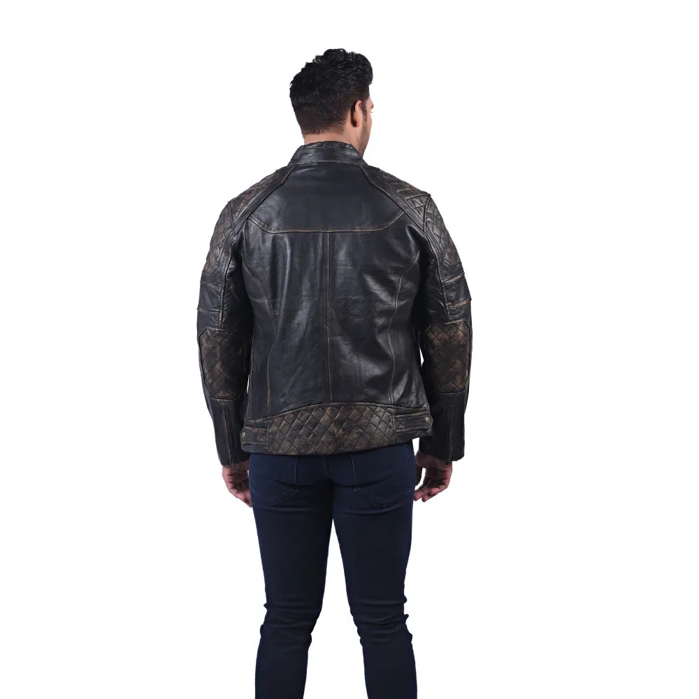 Men’s Black Real Leather Zip Front Casual Outerwear Jacket