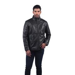 Men’s Black Real Leather Zip Front Jacket