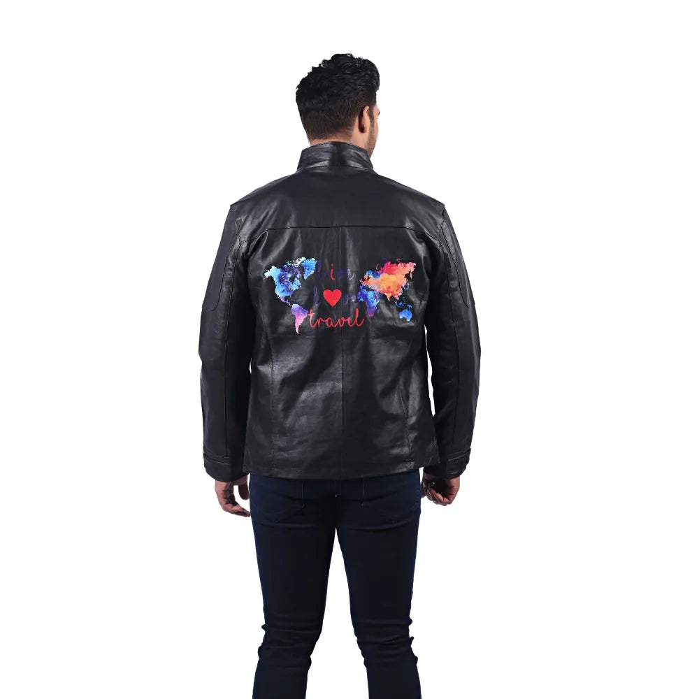 Men’s Black Real Leather Zip Front Jacket