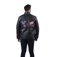 Men’s Black Real Leather Zip Front Jacket