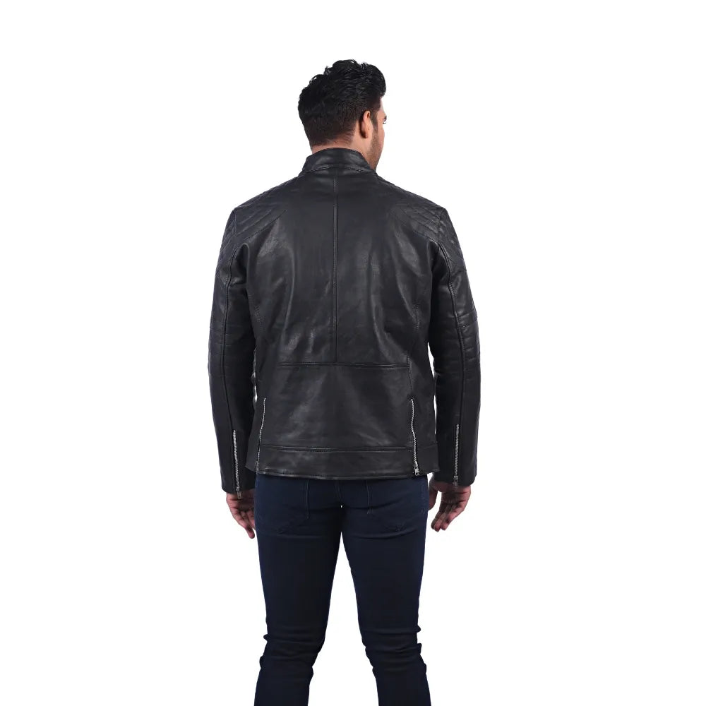Men’s Black Real Leather Zip Front Outerwear