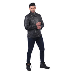 Men’s Black Real Leather Zip Front Outerwear