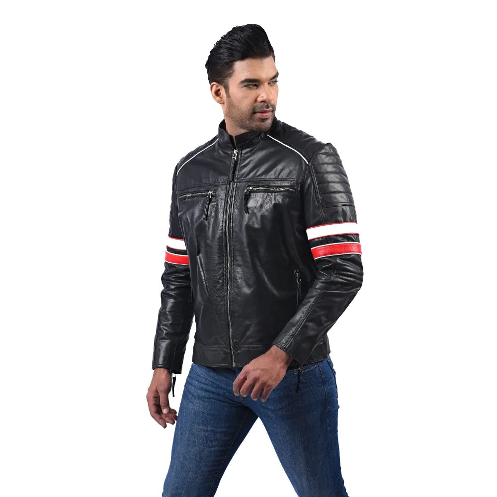 Men’s Black Real Leather Zip Front Jacket