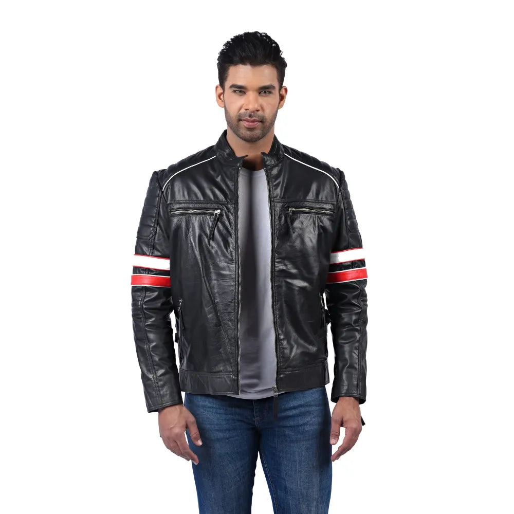 Men’s Black Real Leather Zip Front Jacket
