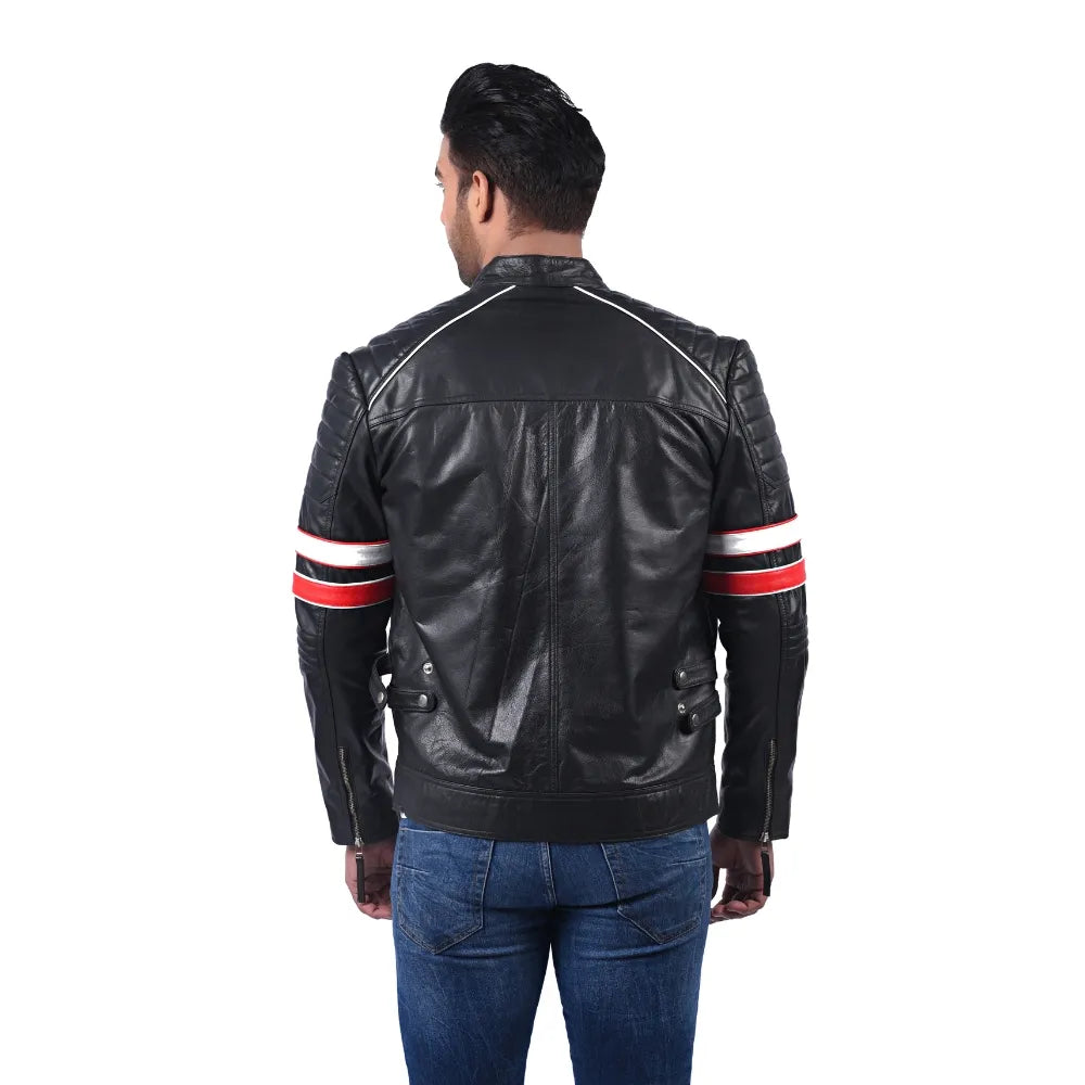 Men’s Black Real Leather Zip Front Jacket