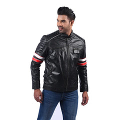 Men’s Black Real Leather Zip Front Jacket