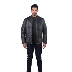 Men’s Black Real Leather Zip Jacket