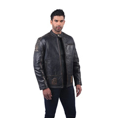 Men’s Black Real Leather Zip Jacket