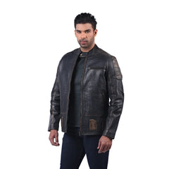Men’s Black Real Leather Zip Jacket