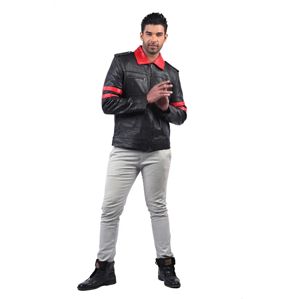 Men’s Black Redline Crest Leather Jacket