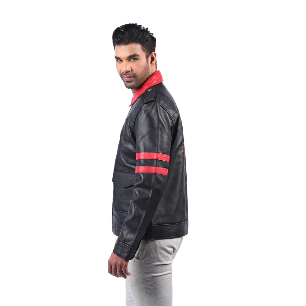Men’s Black Redline Crest Leather Jacket