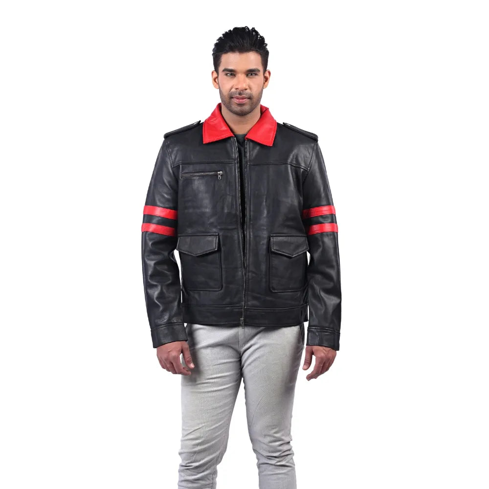 Men’s Black Redline Crest Leather Jacket