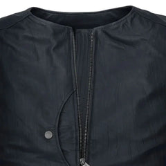 Men’s Black Round Neck Minimalist Leather Jacket