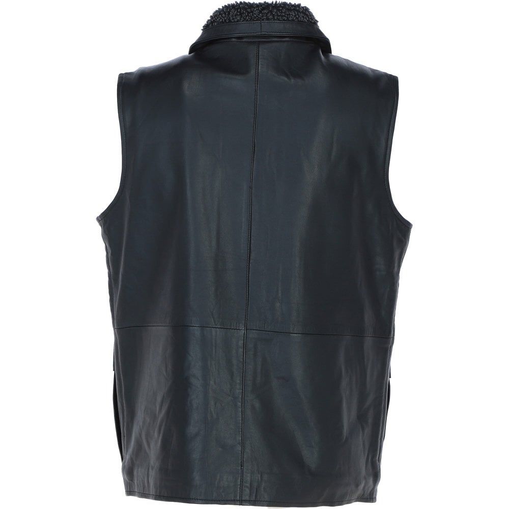 Men's Black Shearling-Lined Leather Utility Vest
