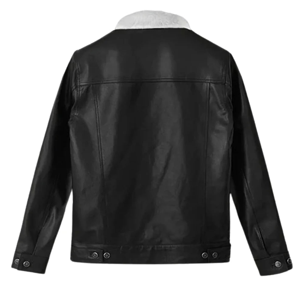 Men’s Black Shearling Collar Leather Jacket