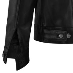 Men’s Black Shearling Collar Leather Trucker Jacket