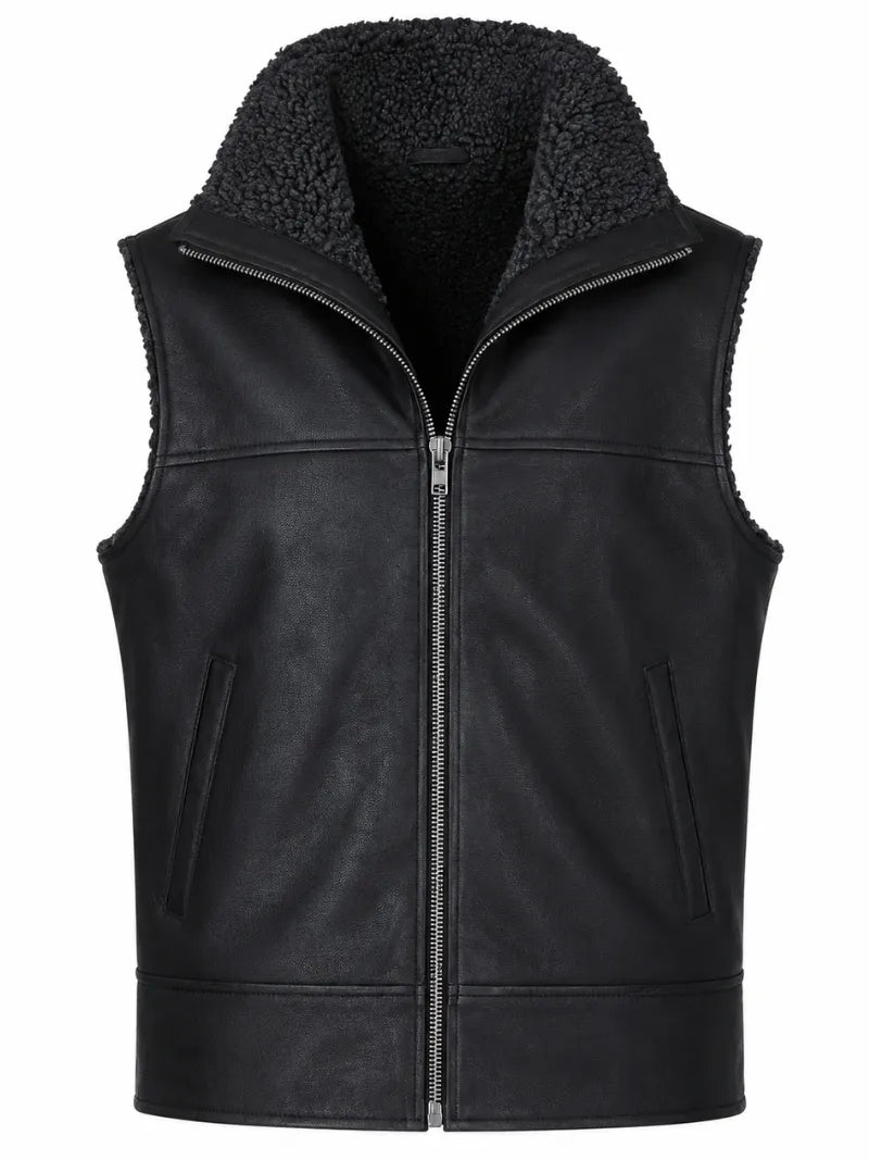 Men's Black Shearling Leather Vest