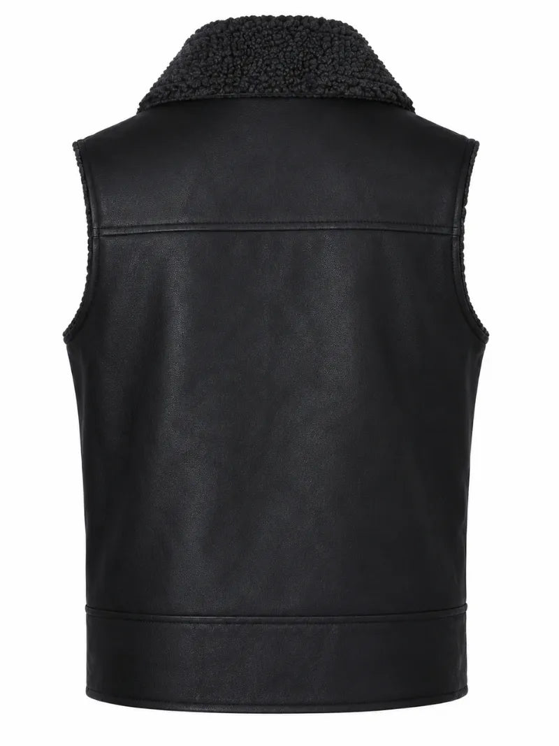 Men's Black Shearling Leather Vest