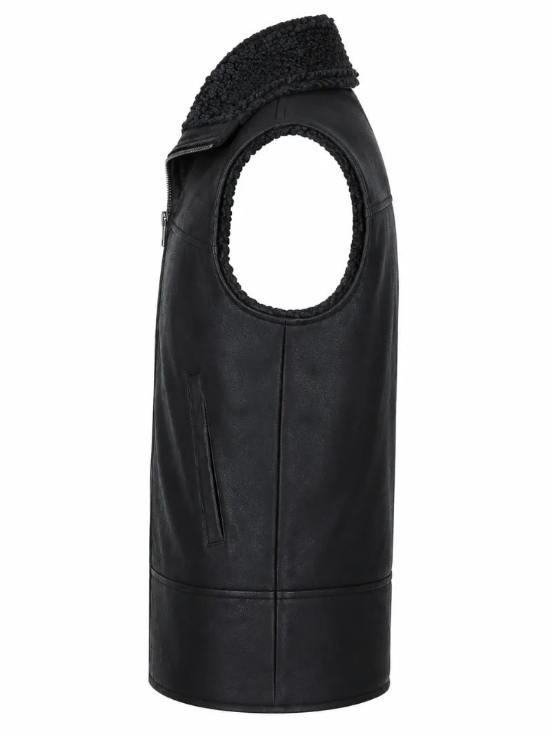 Men's Black Shearling Leather Vest