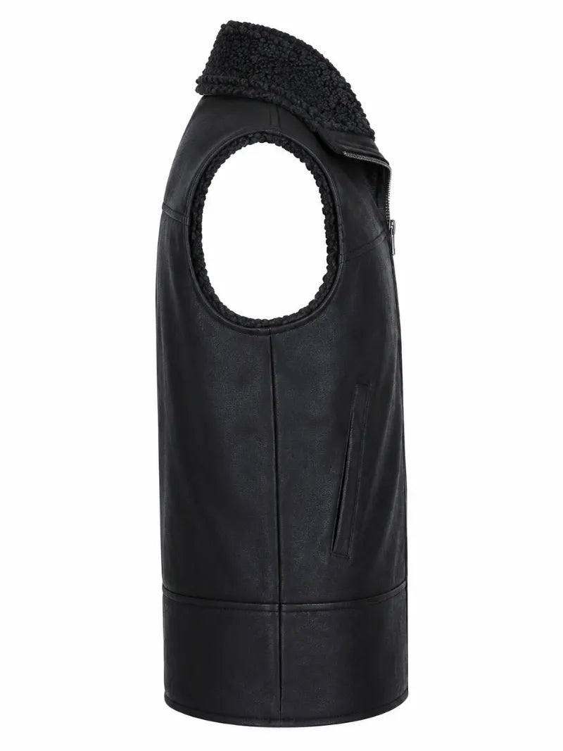Men's Black Shearling Leather Vest