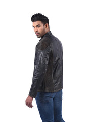 Men’s Black Shoulder Panel Leather Jacket Left 