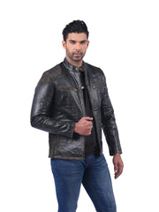 Men’s Black Shoulder Panel Leather Jacket Right 