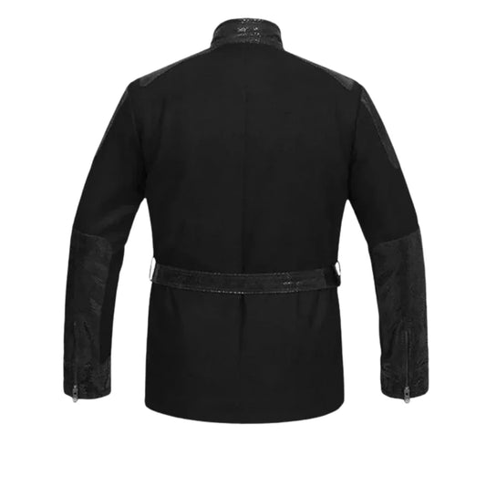 Men’s Black Snakeskin Textured Leather Belted Jacket