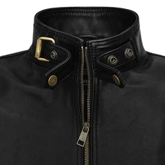 Men’s Black Snap Tab Collar Leather Jacket