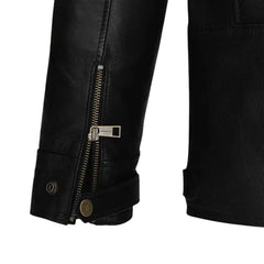 Men’s Black Snap Tab Collar Leather Jacket