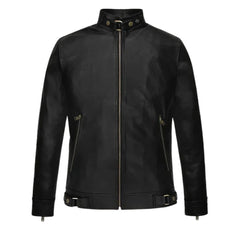 Men’s Black Snap Tab Collar Leather Jacket