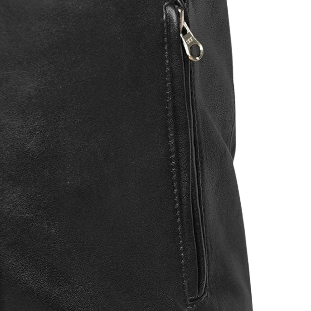 Men’s Black Band Collar Leather Jacket