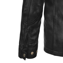 Men’s Black Band Collar Leather Jacket