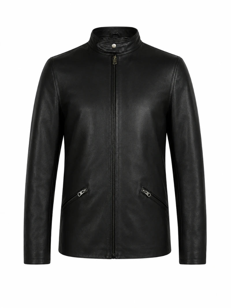 Men’s Black Standard Leather Jacket Front 