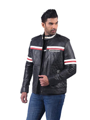 Men’s Black Stripe Leather Jacket Left 