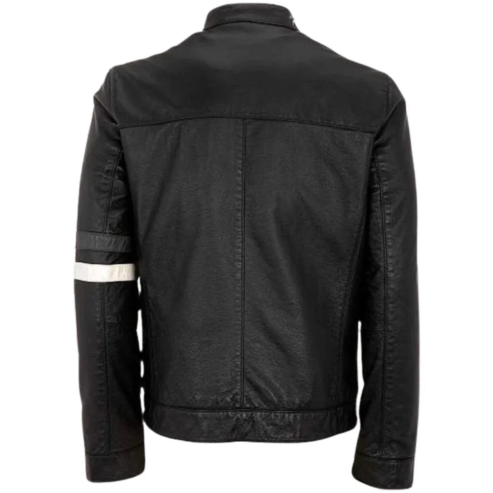 Men’s Black Striped Leather Jacket