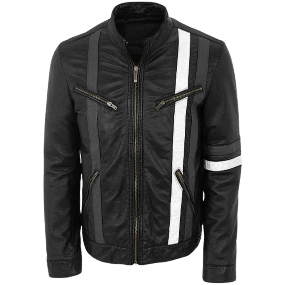Men’s Black Striped Leather Jacket