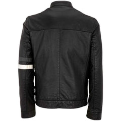 Men’s Black Striped Leather Jacket
