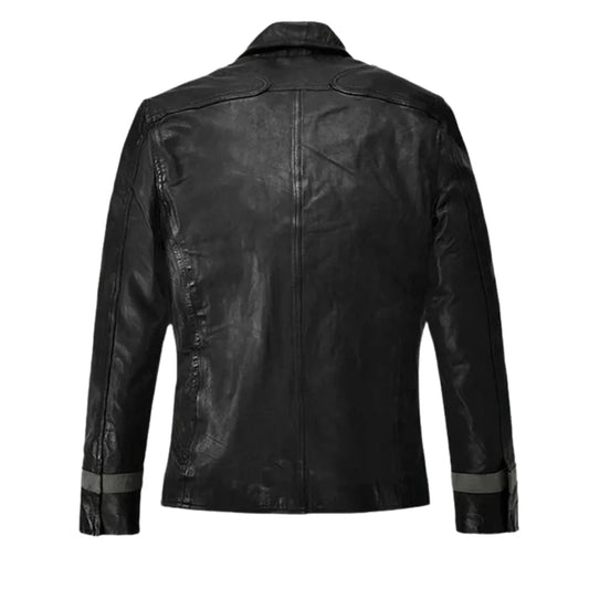 Men’s Black Utility Leather Field Jacket with Chest Pocket