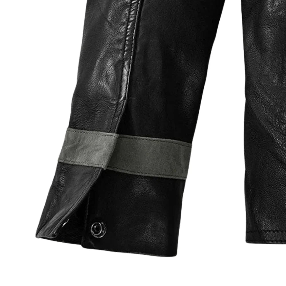 Men’s Black Utility Leather Field Jacket with Chest Pocket
