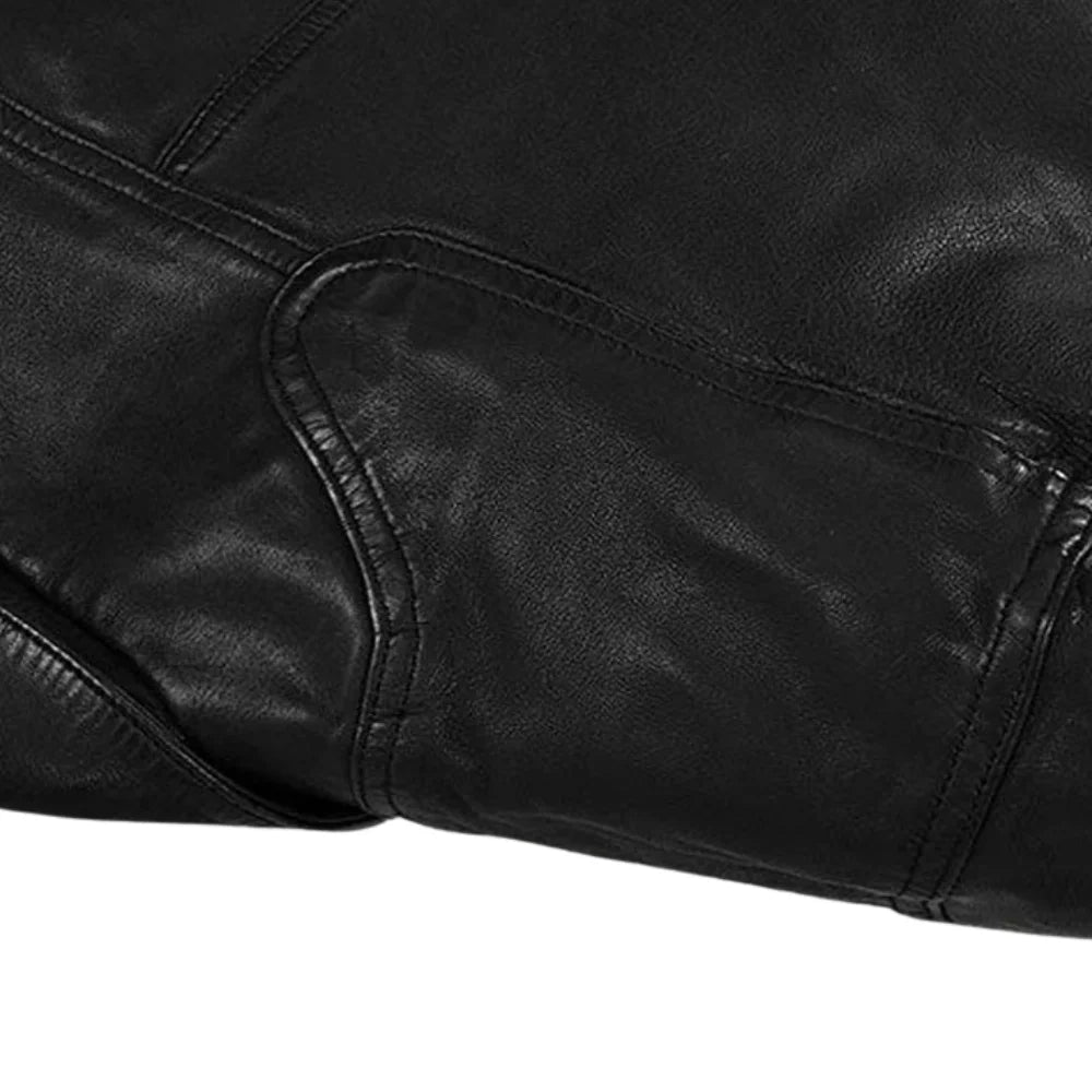Men’s Black Utility Leather Field Jacket with Chest Pocket