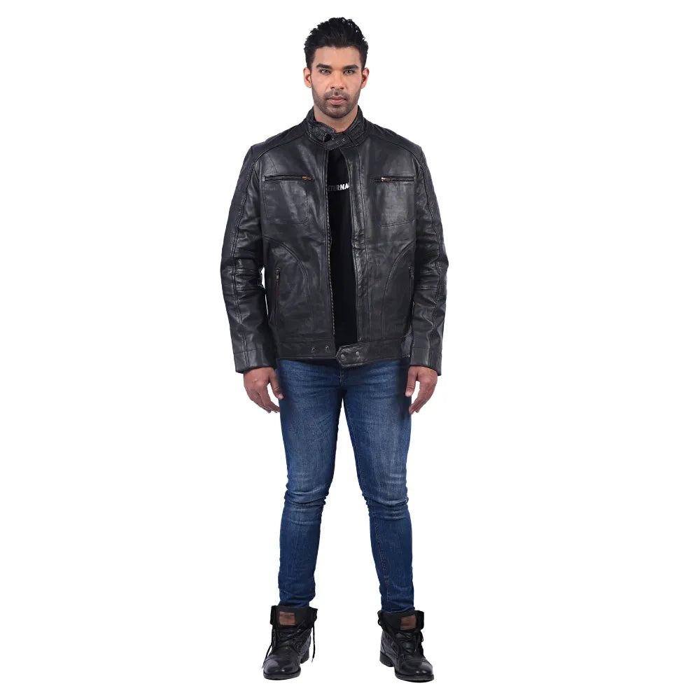 Men’s Black Velcron Leather Jacket