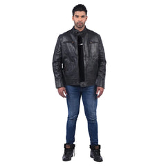 Men’s Black Velcron Leather Jacket