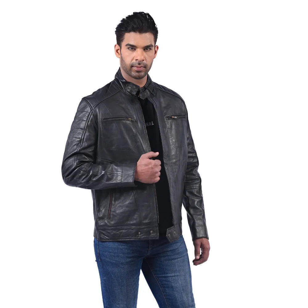 Men’s Black Velcron Leather Jacket