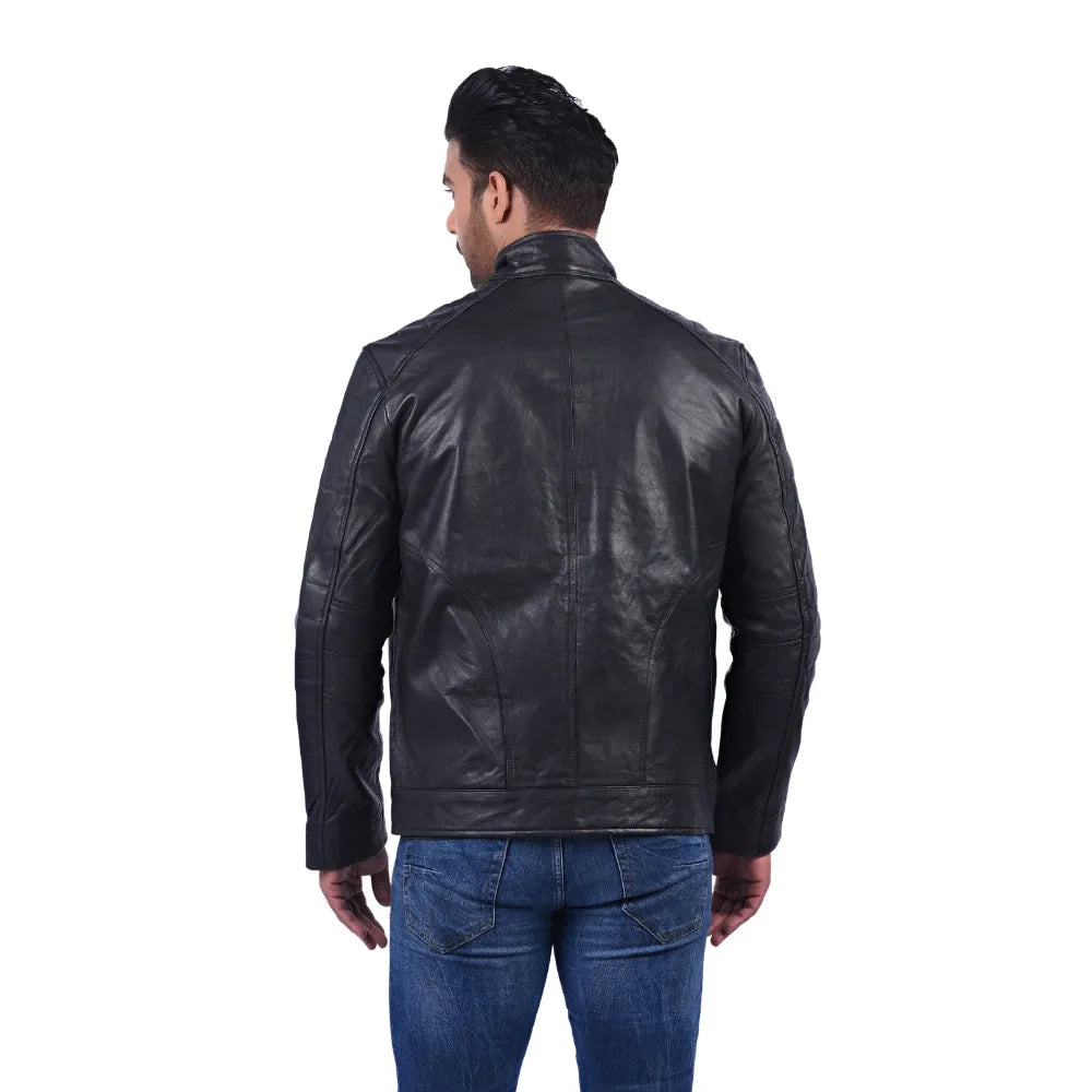 Men’s Black Velcron Leather Jacket