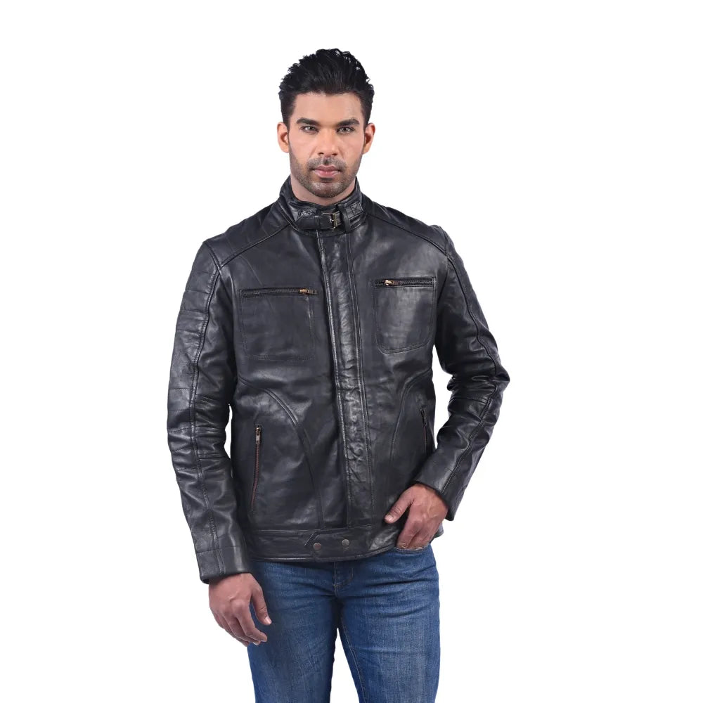 Men’s Black Velcron Leather Jacket