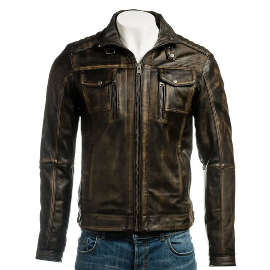 Men's Black Vintage Biker Style Leather Jacket 