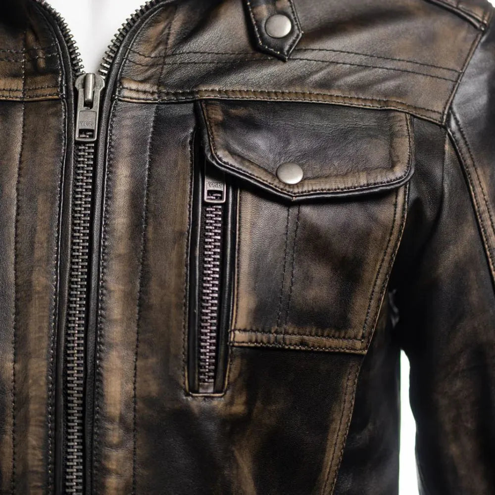 Men's Black Vintage Biker Style Leather Jacket 