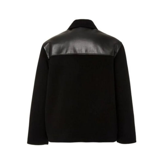 Men's Black Wool Leather Trimmed Jacket