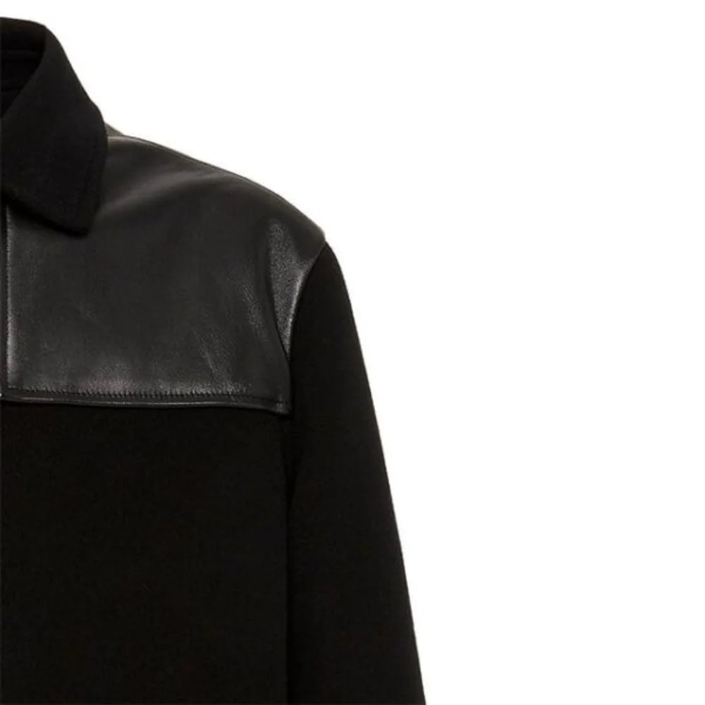 Men's Black Wool Leather Trimmed Jacket