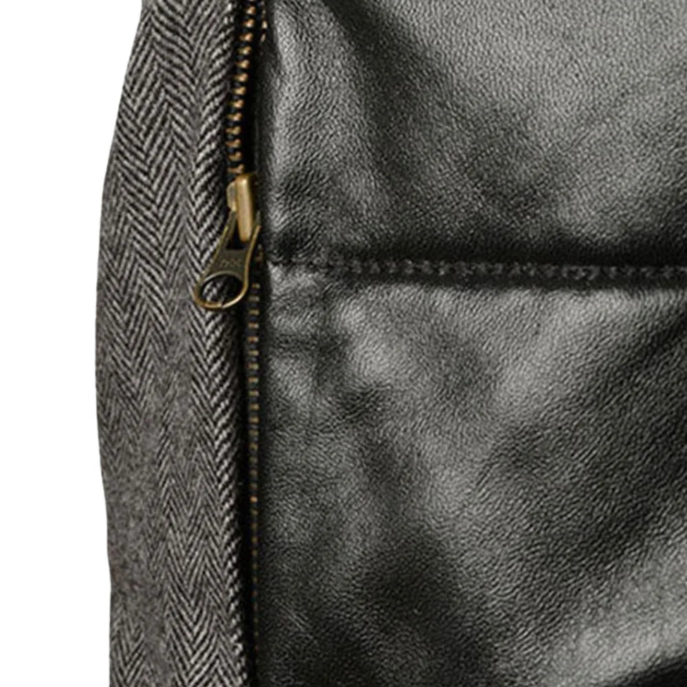 Men’s Black and Charcoal Quilted Hybrid Leather Jacket